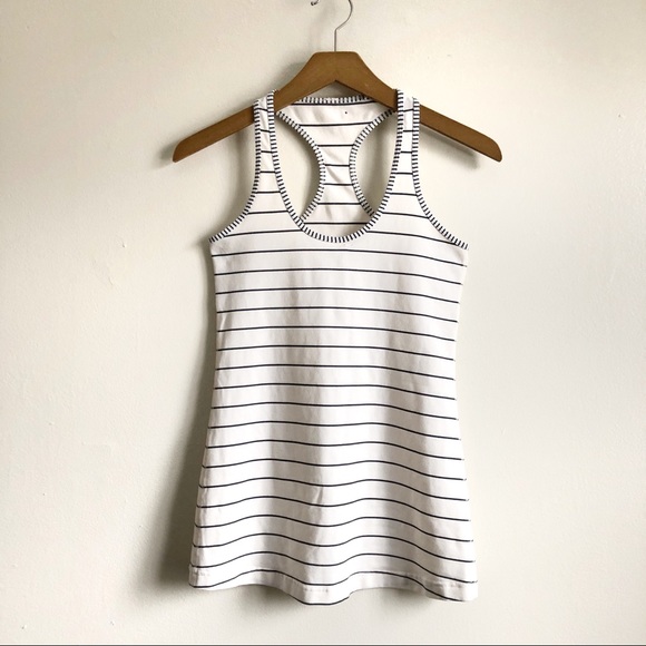 lululemon athletica Tops - Lululemon White striped Racerback Tank Top